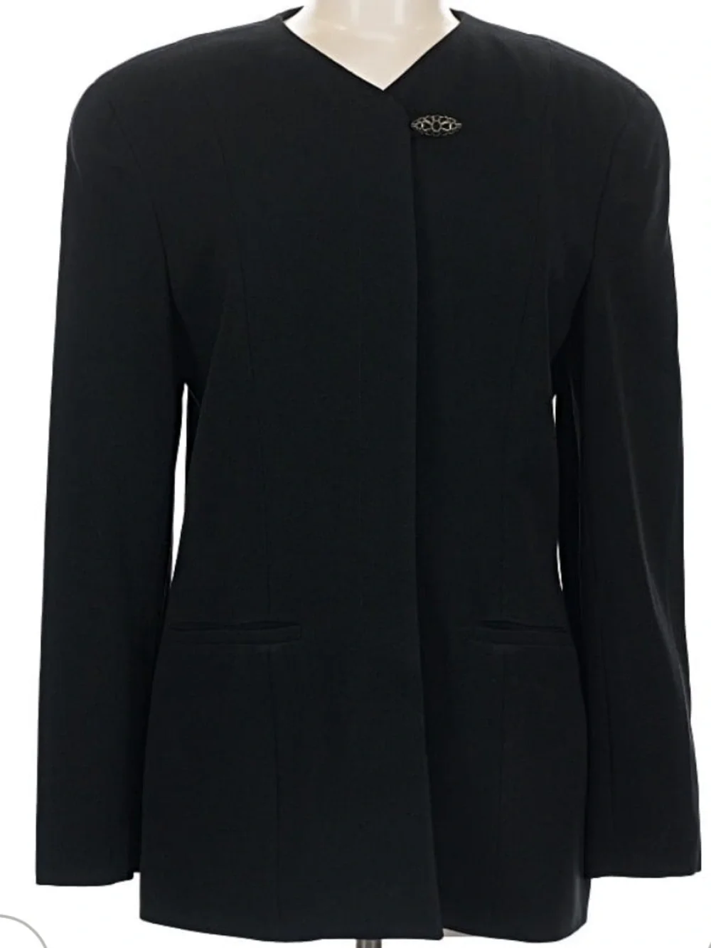 Vintage Christian Dior Black Collarless Blazer Jacket Size 8 Gold Button Quiet L